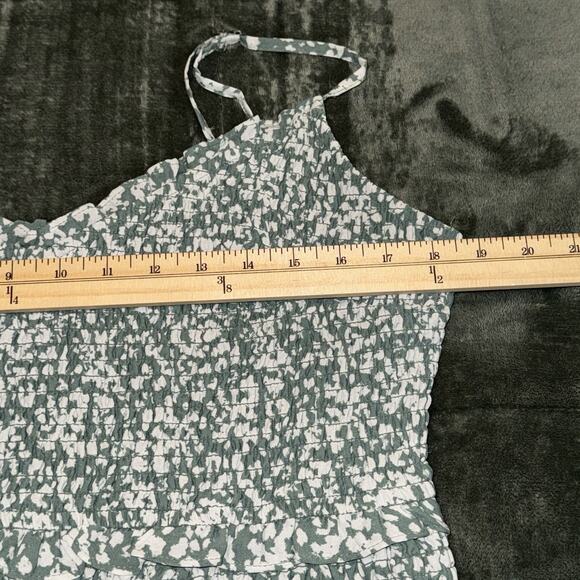 Abercrombie & Fitch Smocked Mini Dress Womens XLT Green White Floral Ruffle Hem - Picture 7 of 8